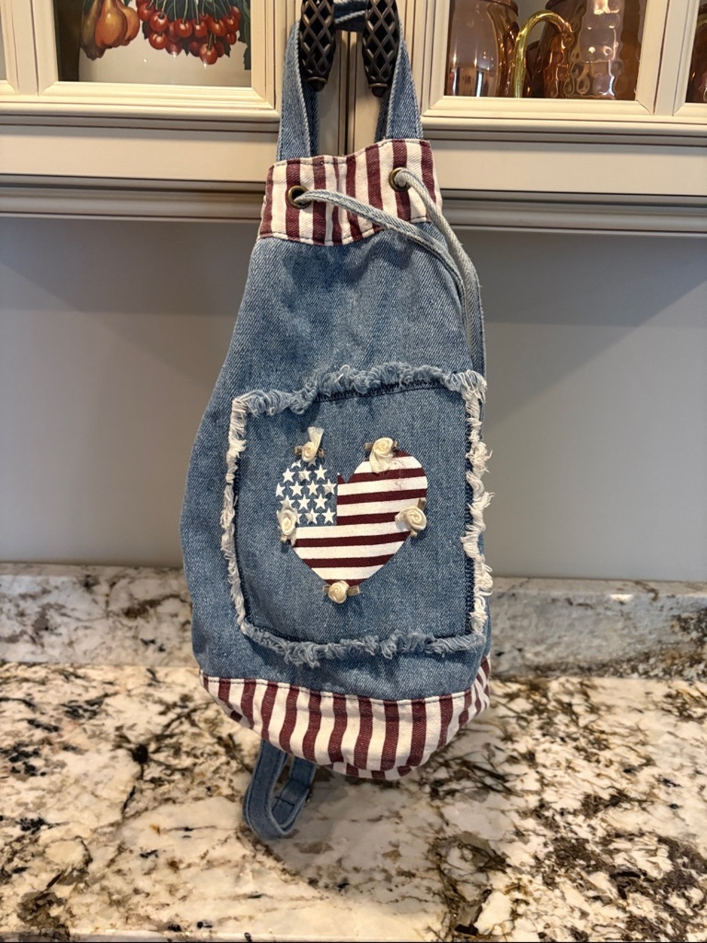 Vintage Denim American Flag Heart Sling Backpack